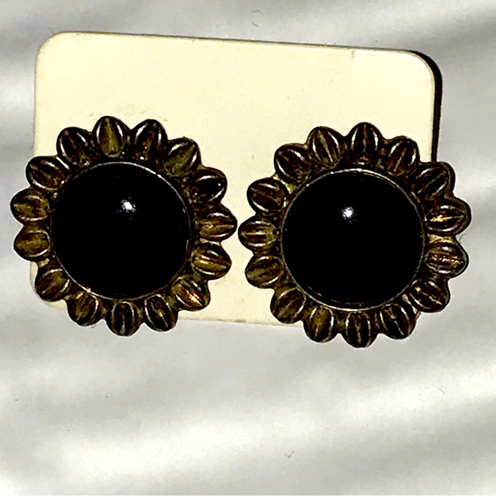 Vintage Sterling Silver .925 Black Onyx Earrings Mexico